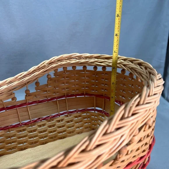 Handwoven Sleigh Basket Hand Painted Holly Band Cozy Cottage Holiday Decor - Picture 12 of 12